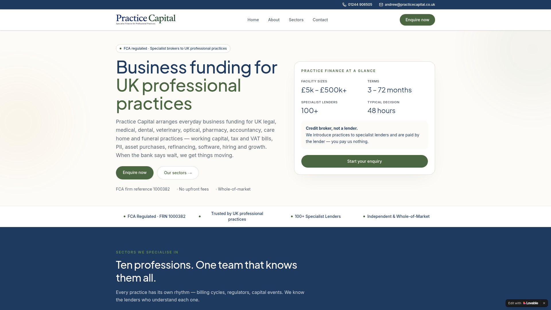 Practice Capital website homepage screenshot