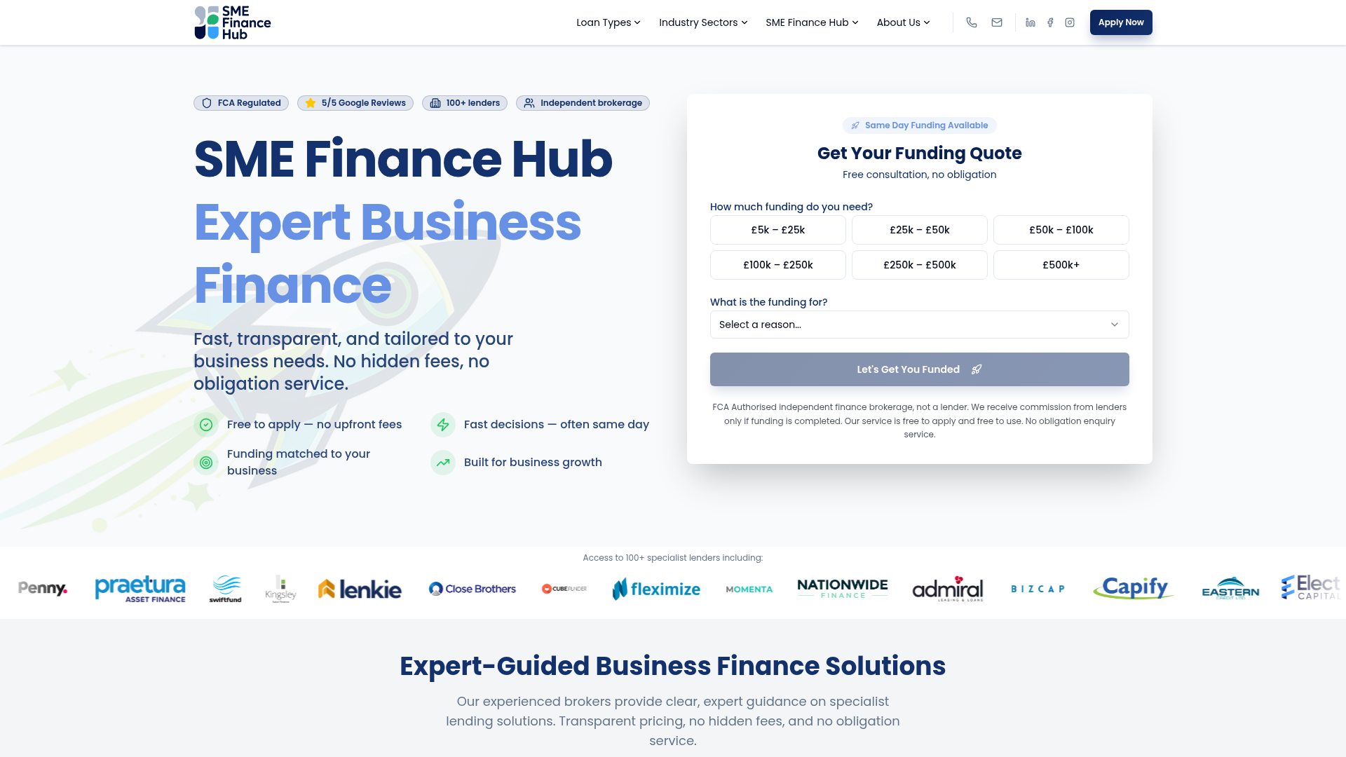SME Finance Hub website homepage screenshot